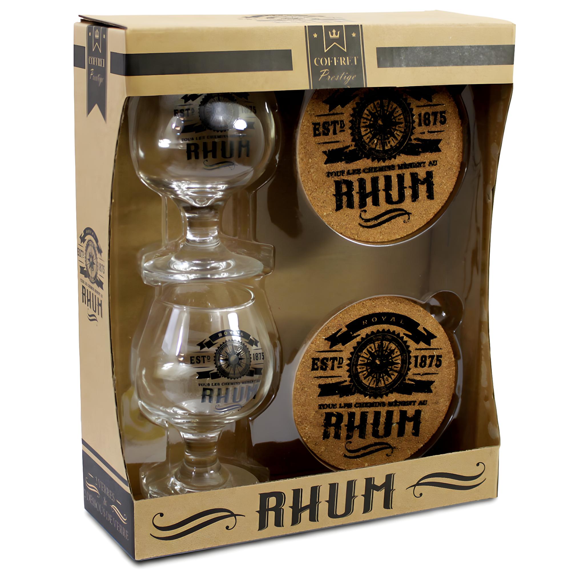 Coffret de 2 Verres à rhum avec 2 dessous de verre