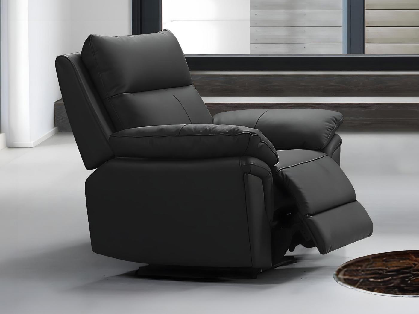 Fauteuil Relax Manuel En Cuir De Buffle Noir Pakita