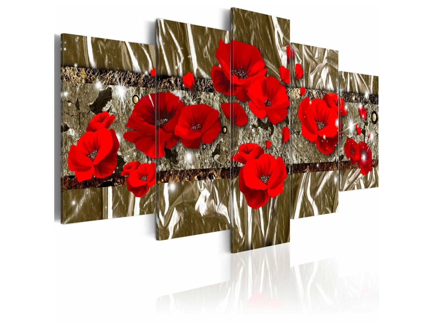 Tableau coquelicots dorés 100 x 50 cm