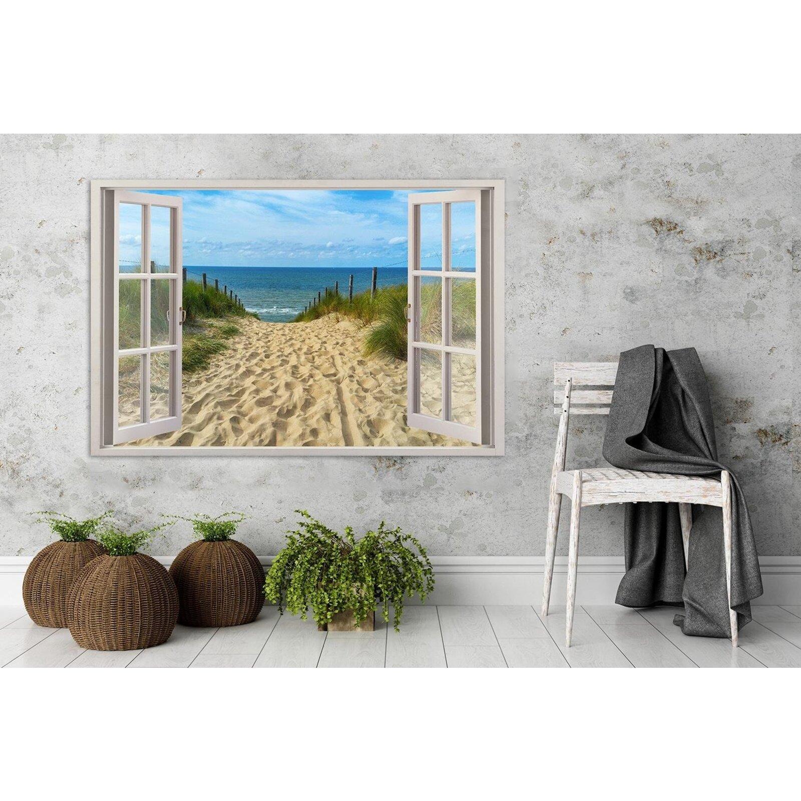 Tableau descente en bois jusqu à la plage 90 x 60 cm