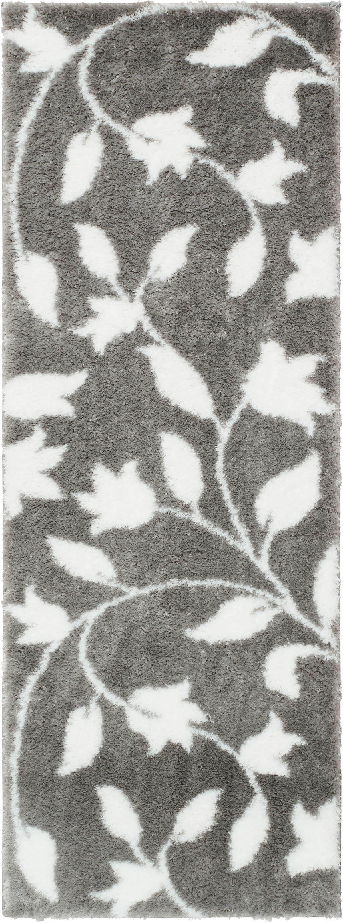 Tapis De Salon Gris Fleurs Poils Long Doux Oslo 67x180