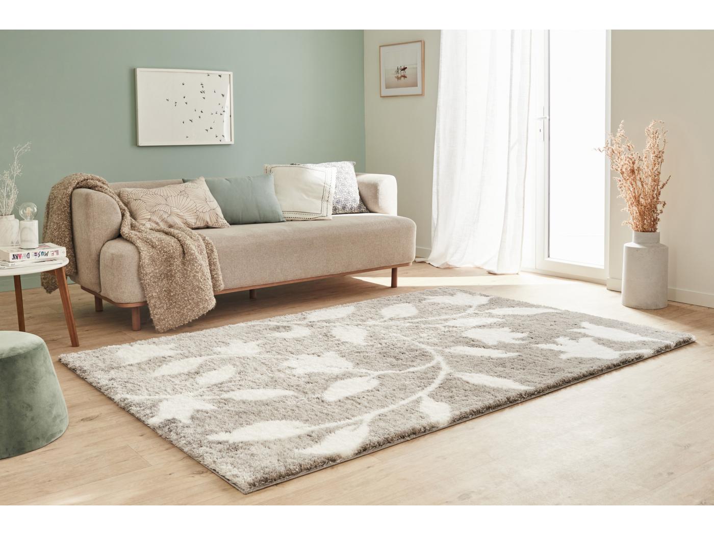 Tapis De Salon Bleu Fleurs Poils Long Doux Oslo X