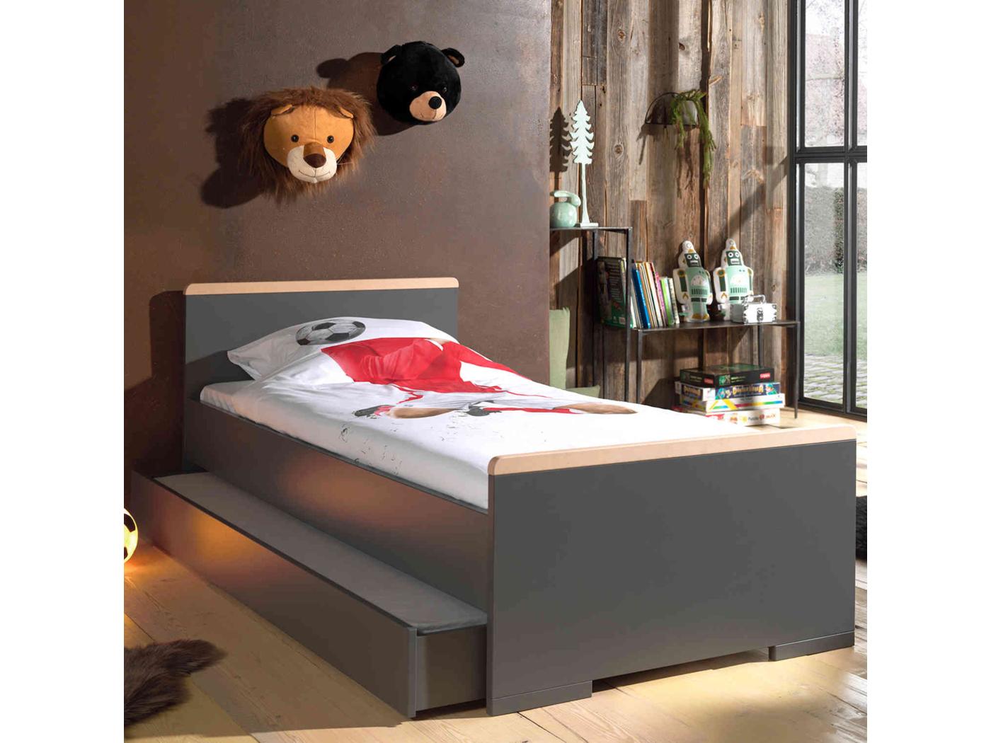 Lit Gigogne Enfant X En Bois Anthracite Li