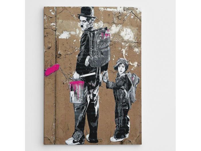 Impression Sur Toile Banksy Charlie Chaplin Marron Noir Rose