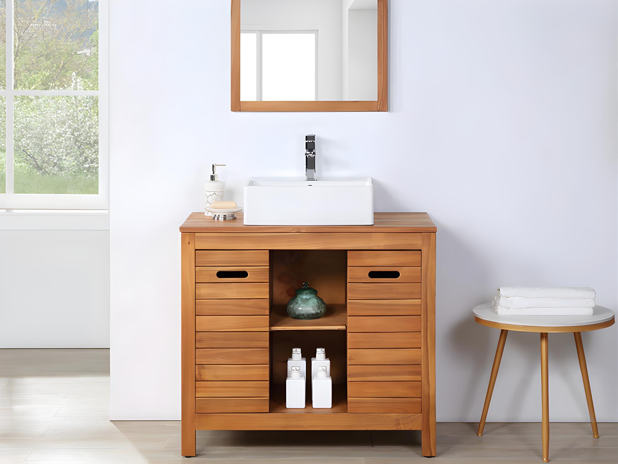 Mueble de baño de madera de acacia Mueble de baño 90 cm PULUKAN