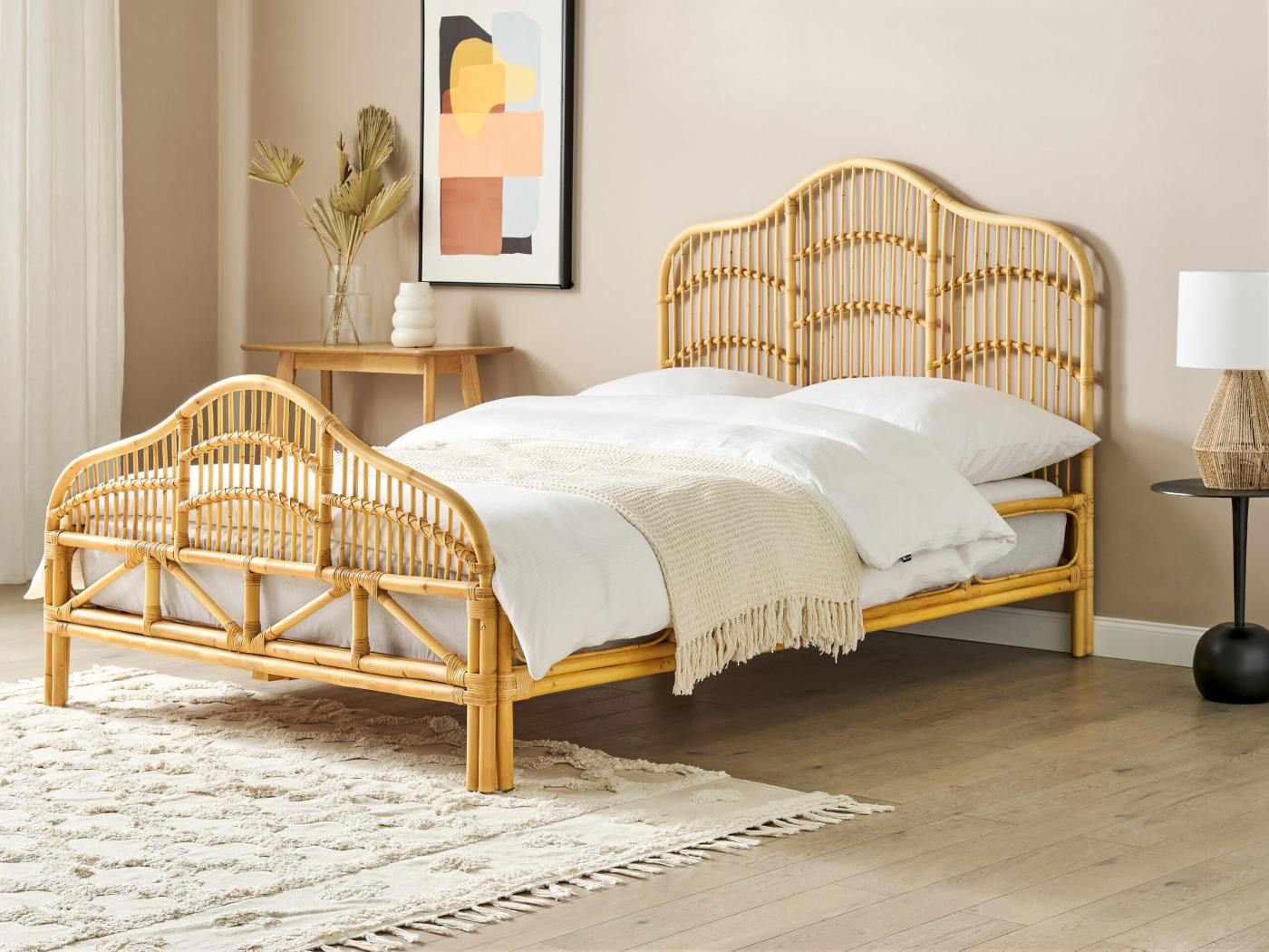 Letto Matrimoniale Rattan Color Legno Chiaro 140 X 200 Cm DOMEYROT