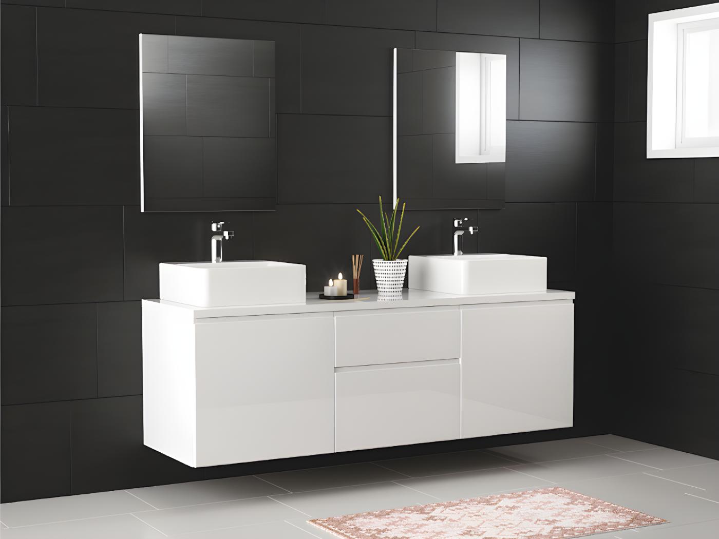 Mobile Per Bagno Sospeso Con Doppio Lavabo Cm Bianco Jimena