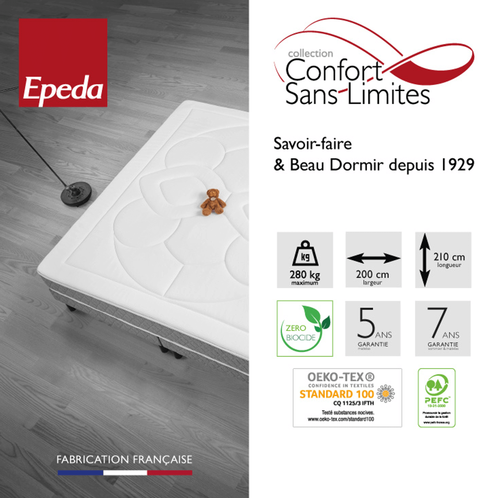 Sommier EPEDA renforcé et XXL 14cm l EXTRA 80x210