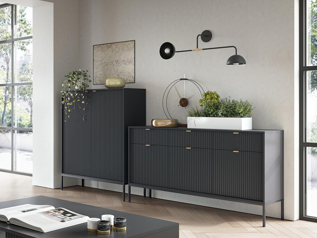 Credenza Con 3 Ante E 3 Cassetti Colore Nero LIOUBA