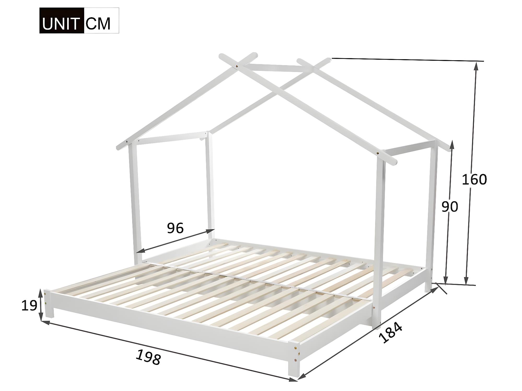 Lit cabane avec sommier à lattes lit gigogne 180x190cm bois blanc