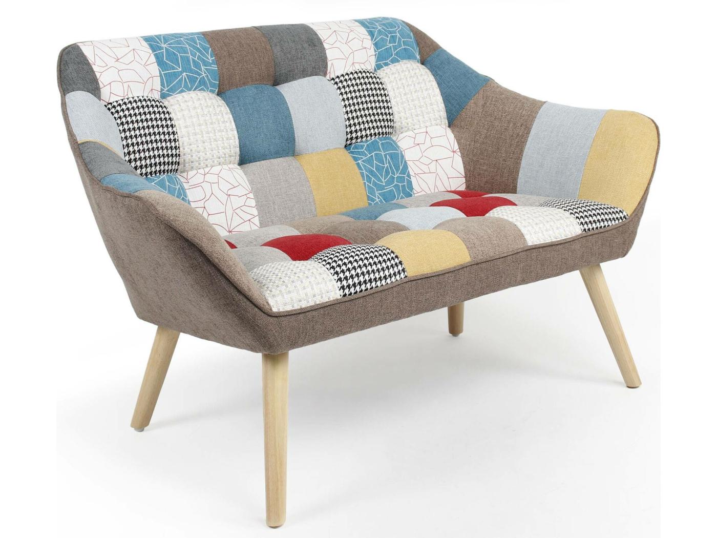 Canapé 2 places Scandinave Zentao effet patchwork Tissu Multicolore