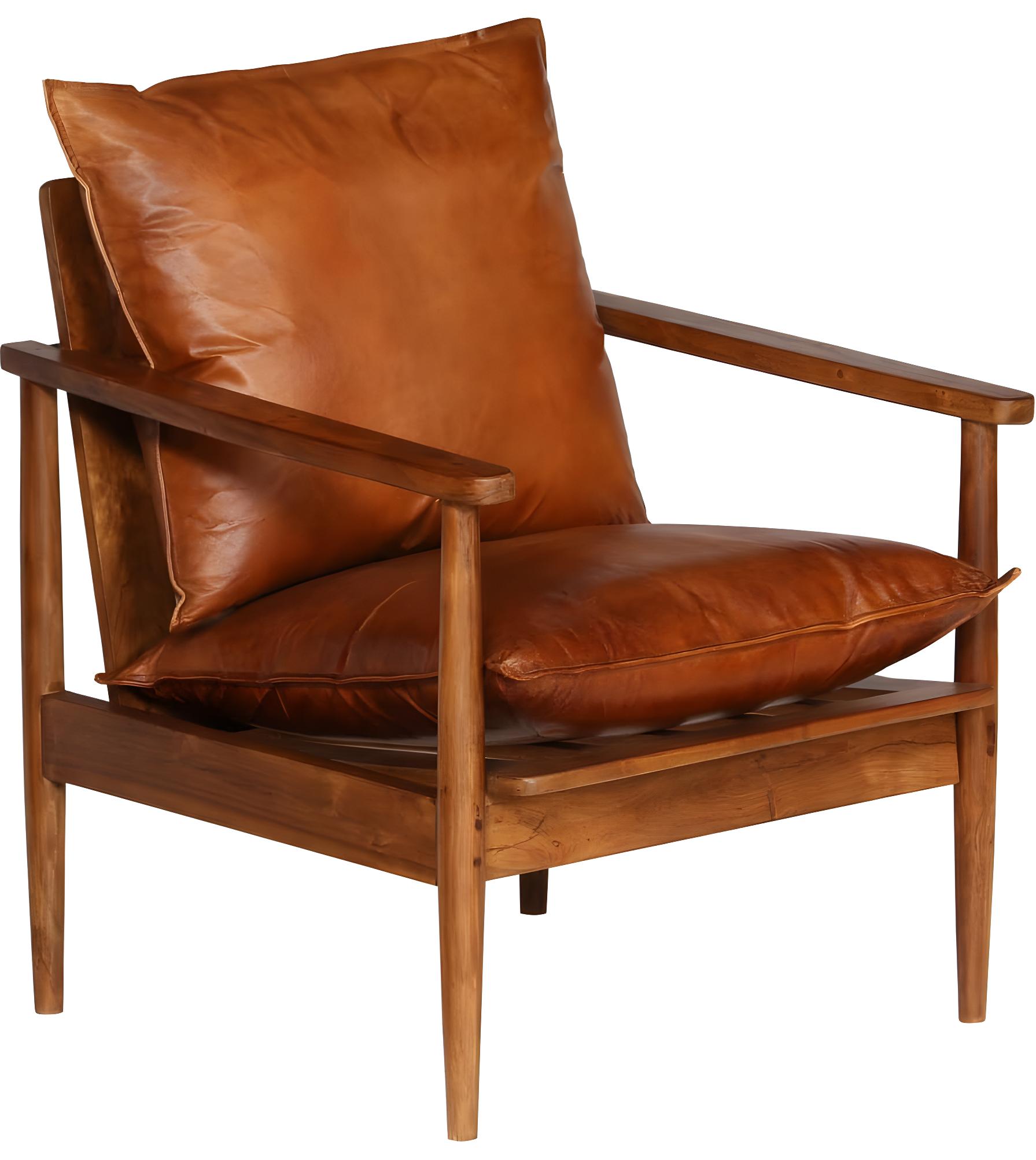 Fauteuil Marron Cuir véritable avec bois d acacia