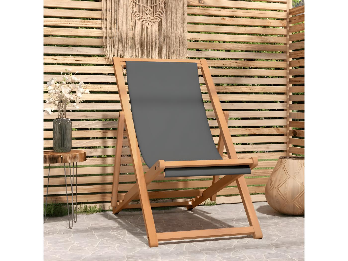 Chaise De Plage Pliable Bois De Teck Solide Gris