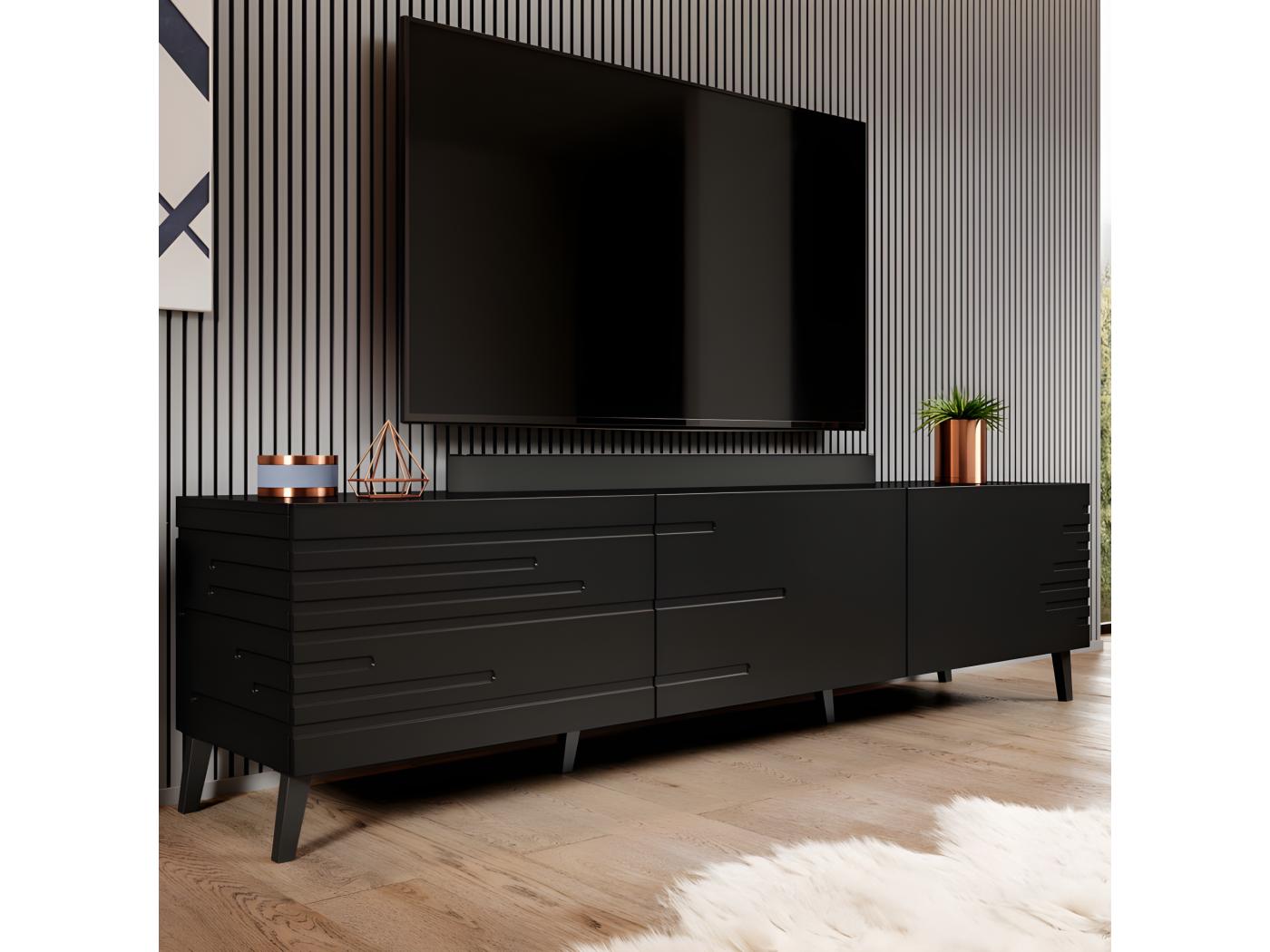 Meuble TV Design Noir Mat 186 Cm Max