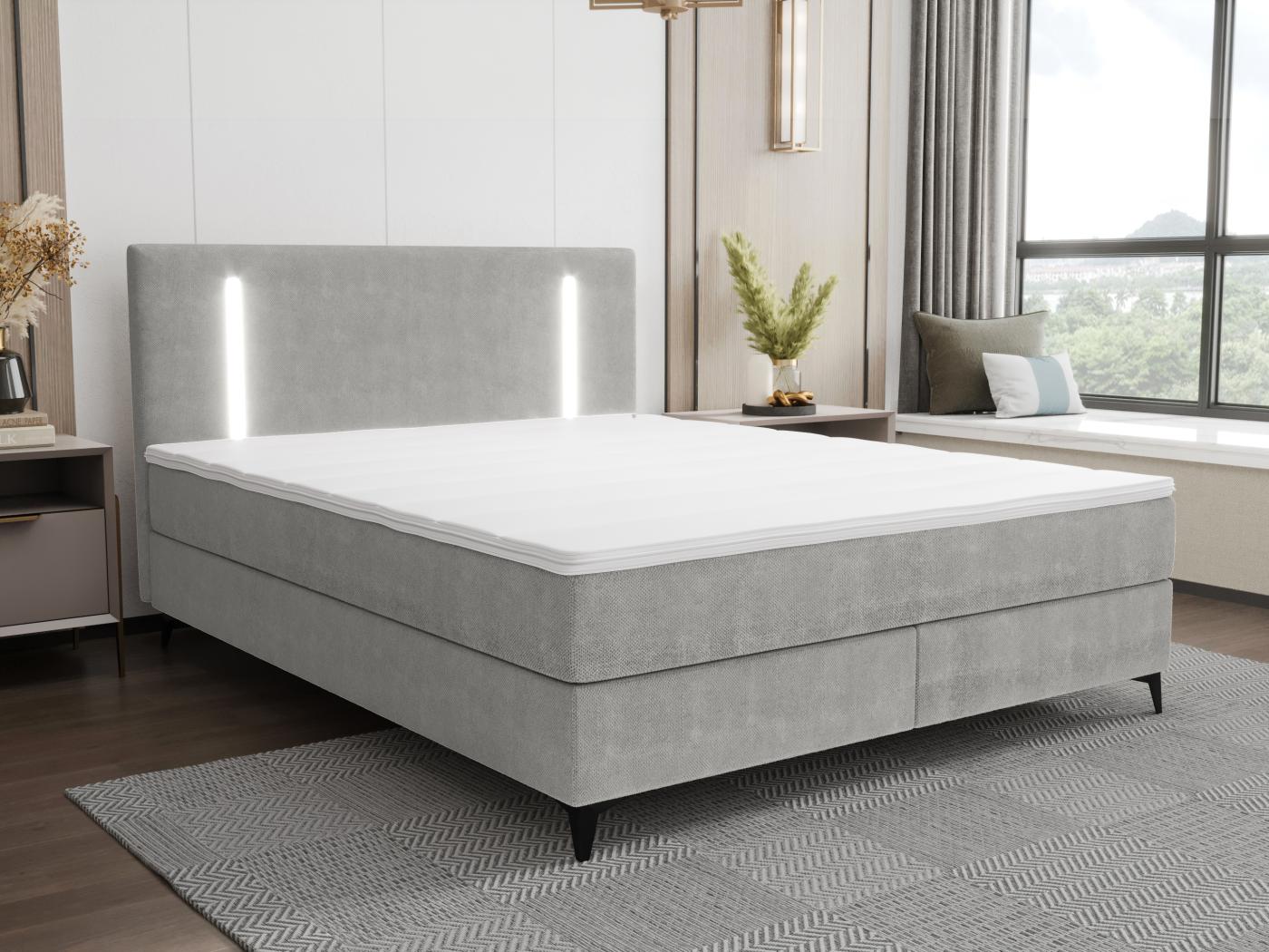 Set Completo Boxspring Con Led X Cm Tessuto Grigio Ono Di Ysm E