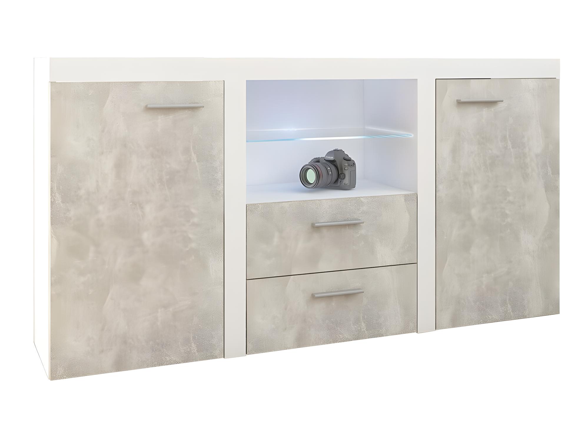 Commode Tucson 104 Béton Blanc Avec tiroirs et portes Nombre de