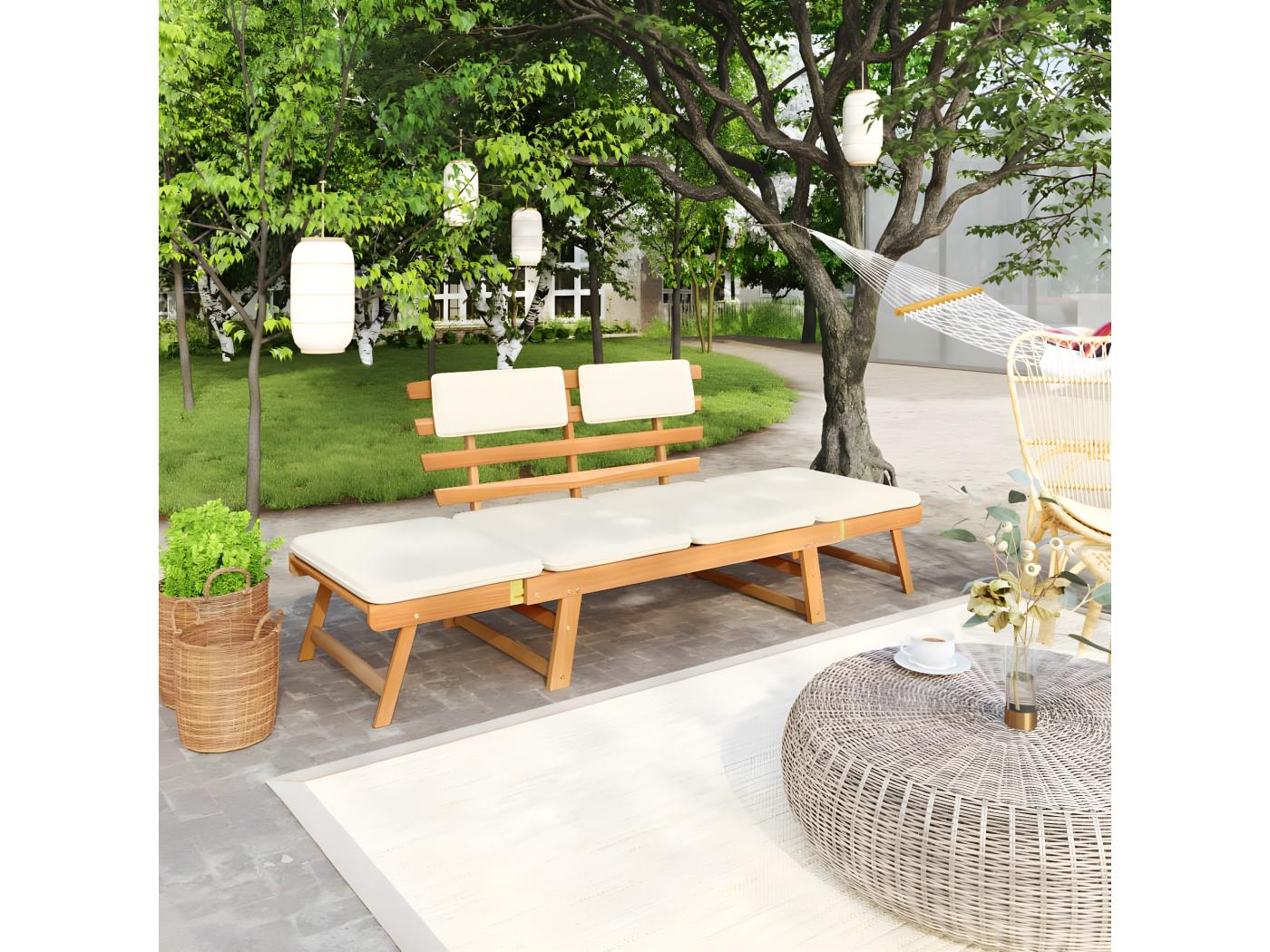 Banc De Jardin Avec Coussins En Cm Bois D Acacia Massif