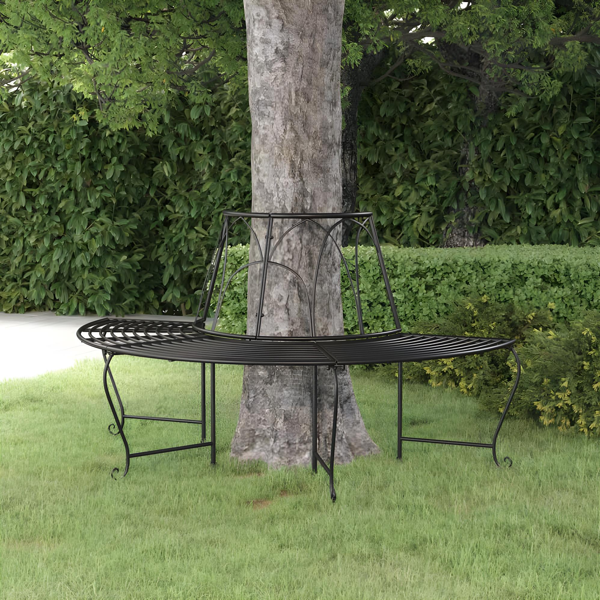 Banc Demi Circulaire Tour D Arbre Cm Noir Acier