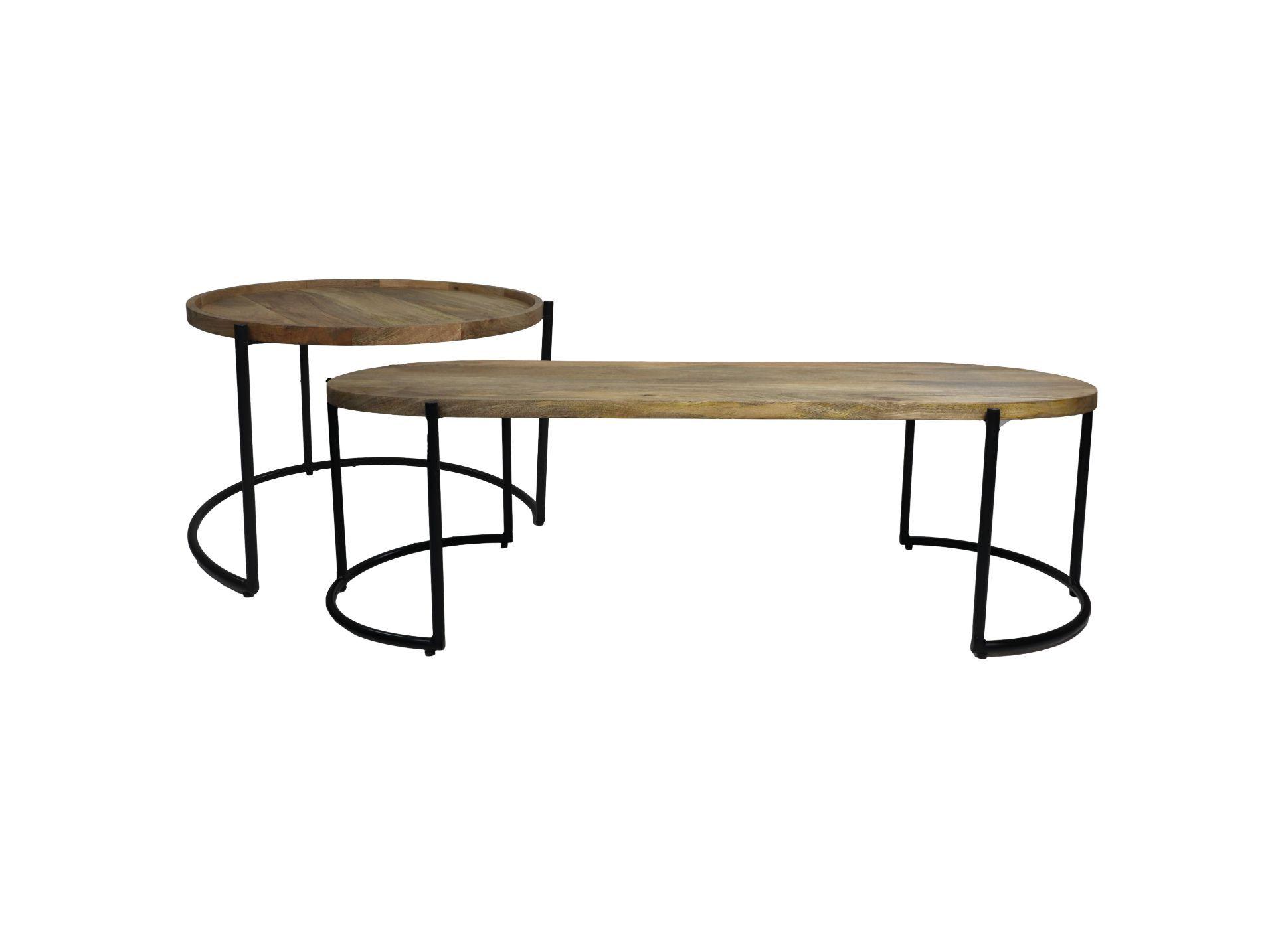 Set De 2 Tables Basses Ovale Ronde Naturel Noir Bois De Manguier