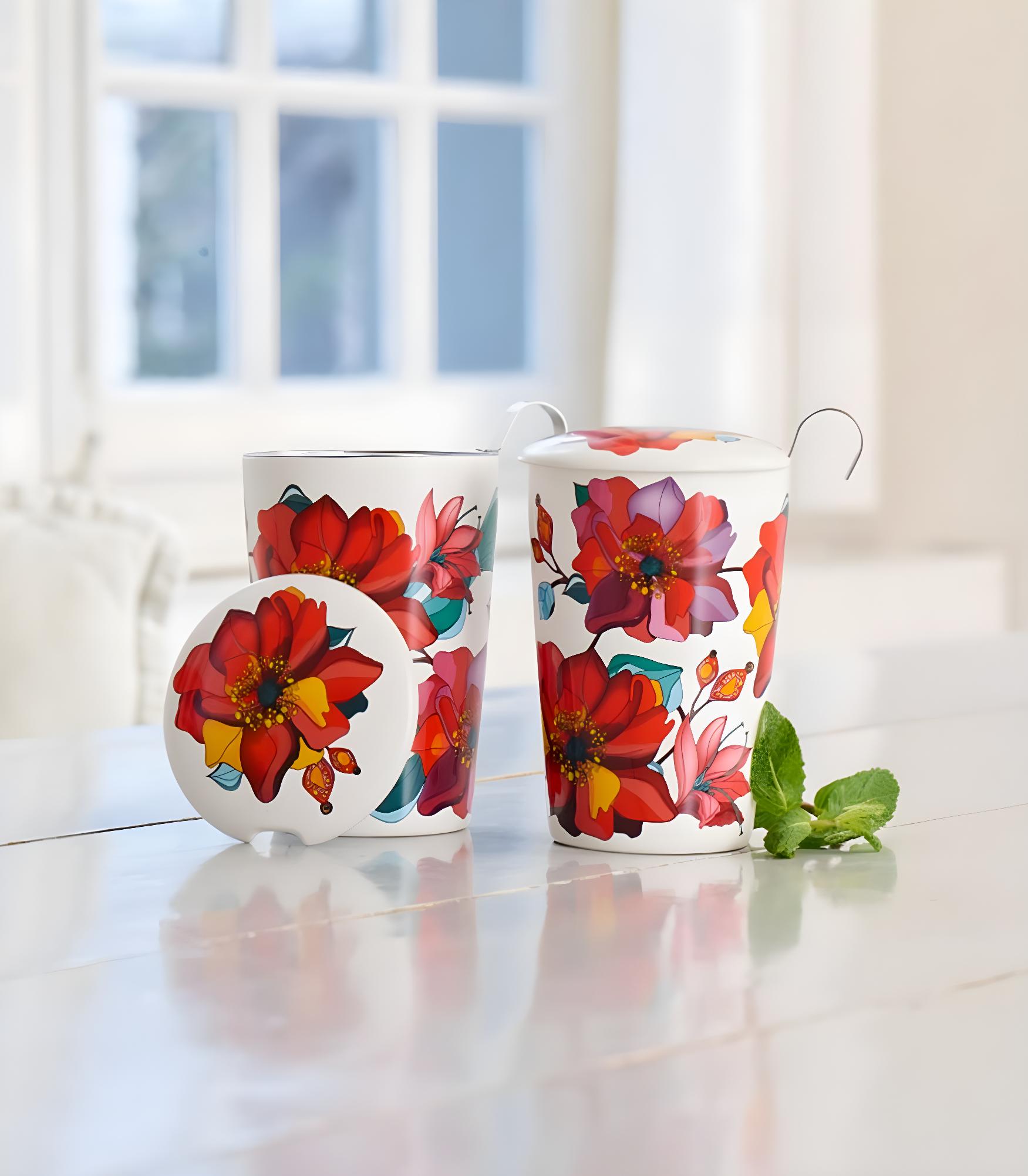 Tasse en porcelaine à double paroi avec infuseur Poppy