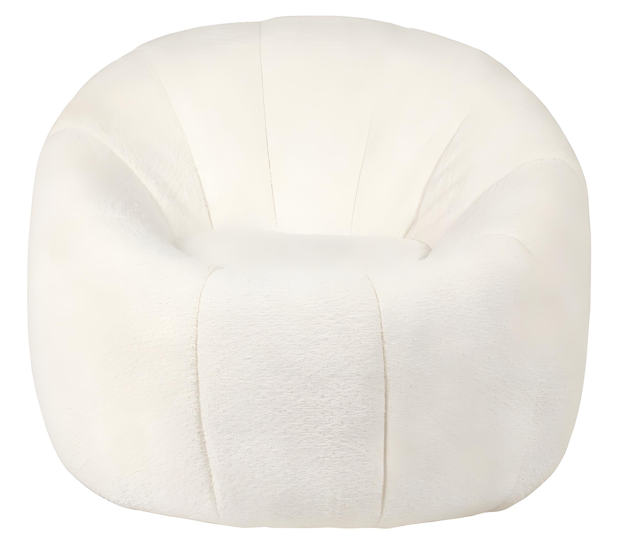 Fauteuil Rond En Tissu Bouclette Ivoire Avec Pied Rotatif Helio