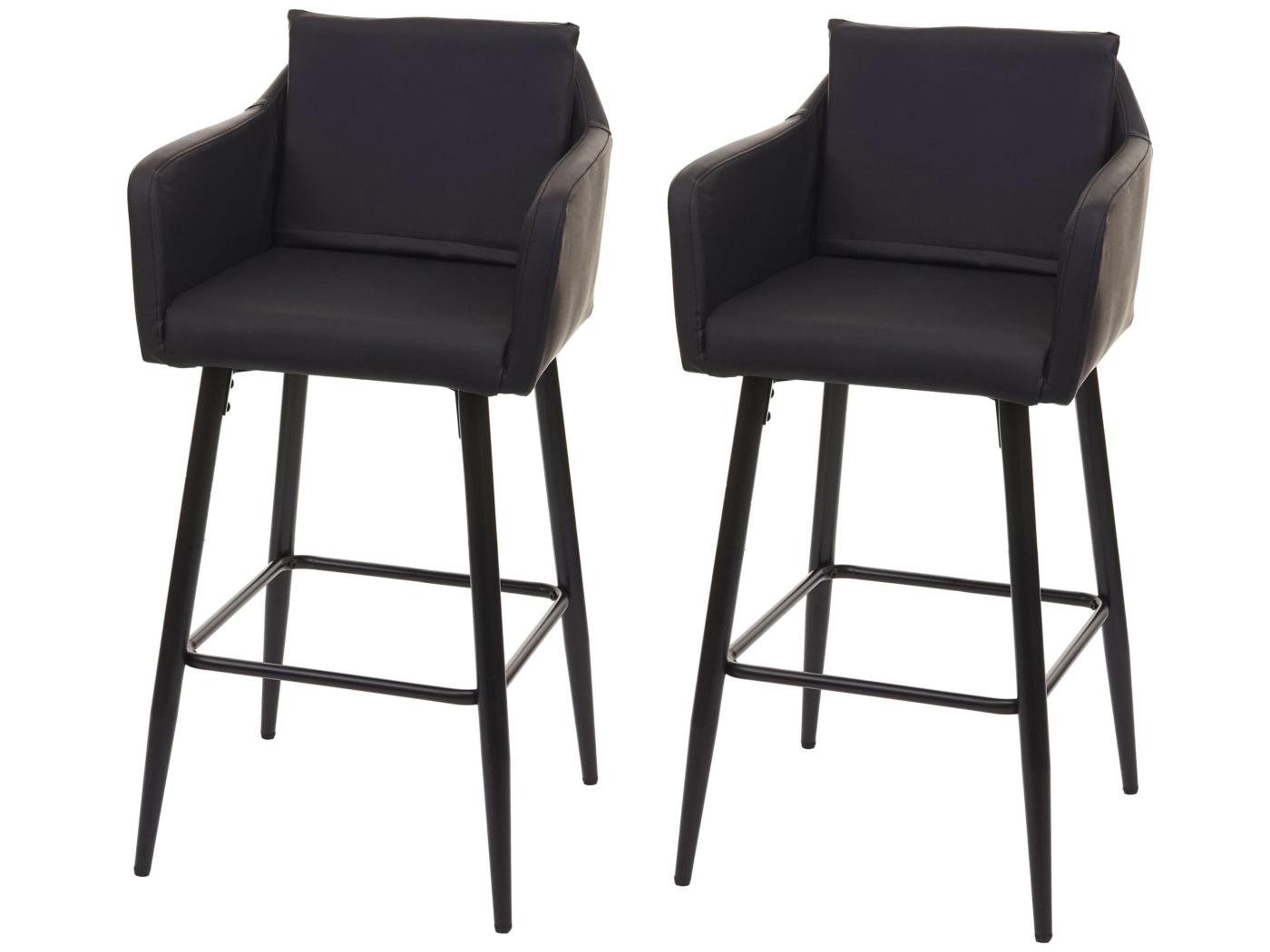 Coppia Sgabelli Bar Lounge MCW H93 Poggiapiedi 105x54x53cm Ecopelle Nero