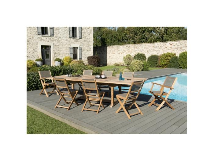 Salon De Jardin En Bois De Teck Pers Table Rect Chaises