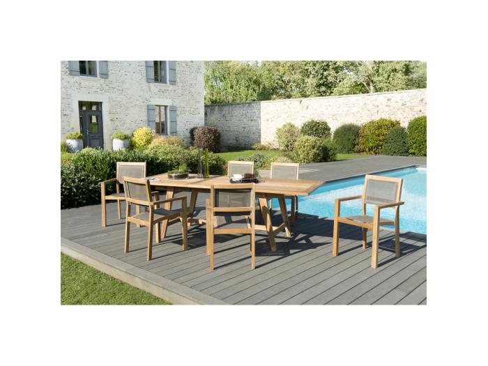 Salon De Jardin En Bois De Teck Pers Table Rect Fauteuils