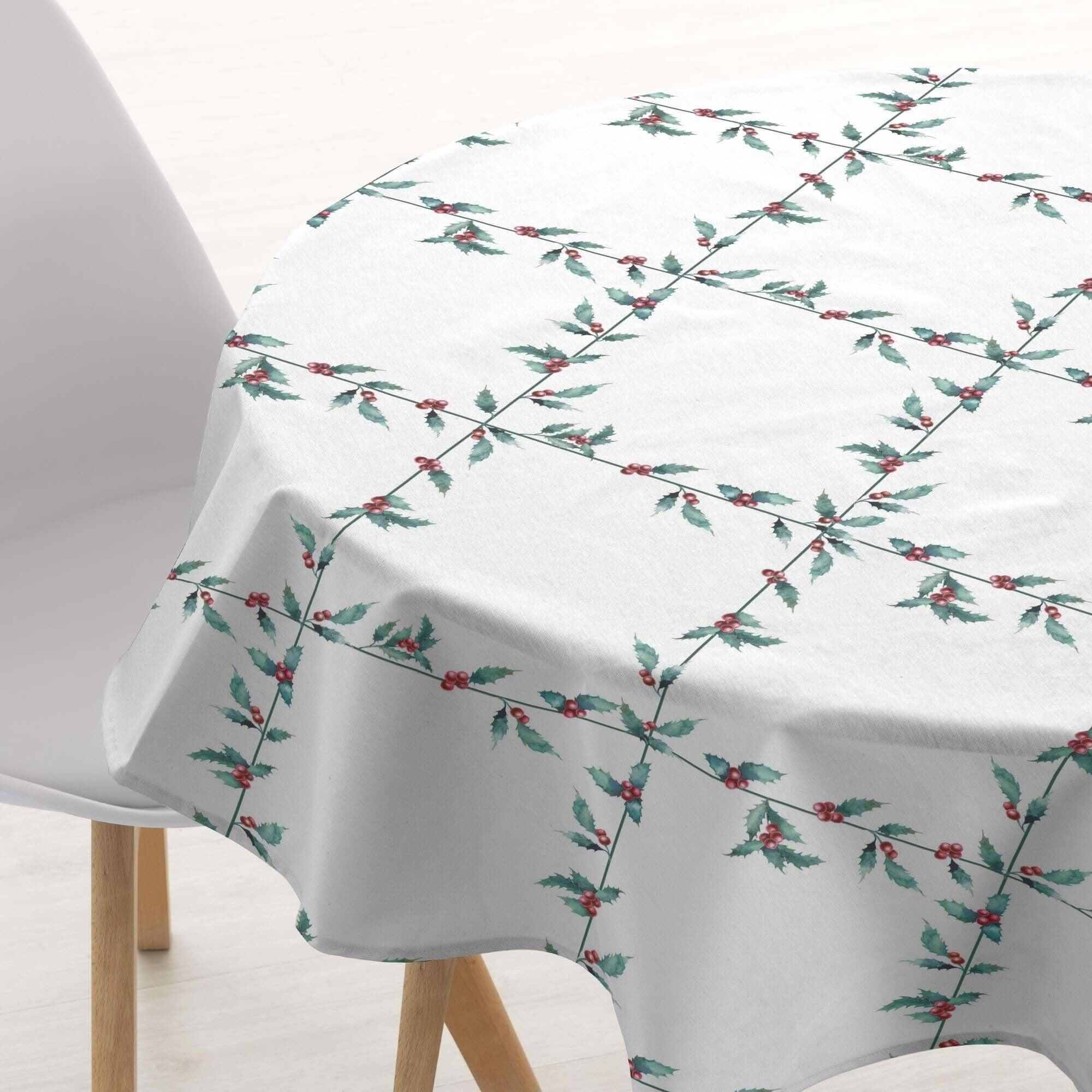 Nappe Ronde Enduite Anti Taches Blanc Christmas Diam Tre Cm