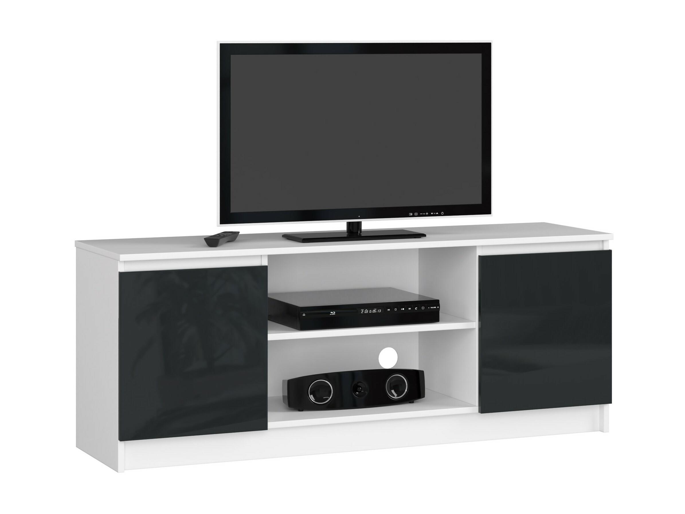 Meuble TV pour salon AKORD Blanc 140 cm 2 portes façade Graphite