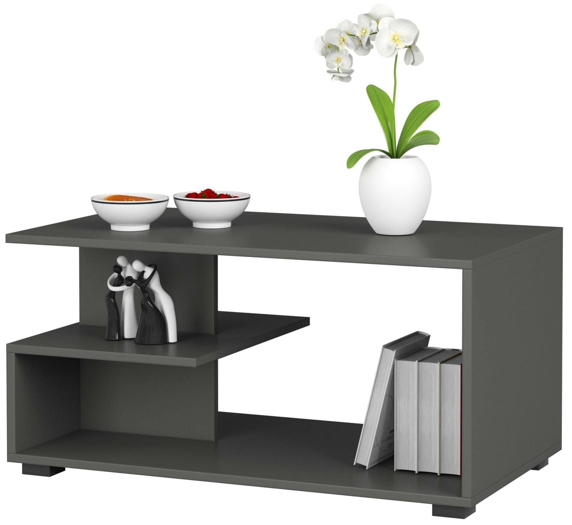 Table à café AKORD table basse PIN Gris Graphite 90 cm couleur Gris