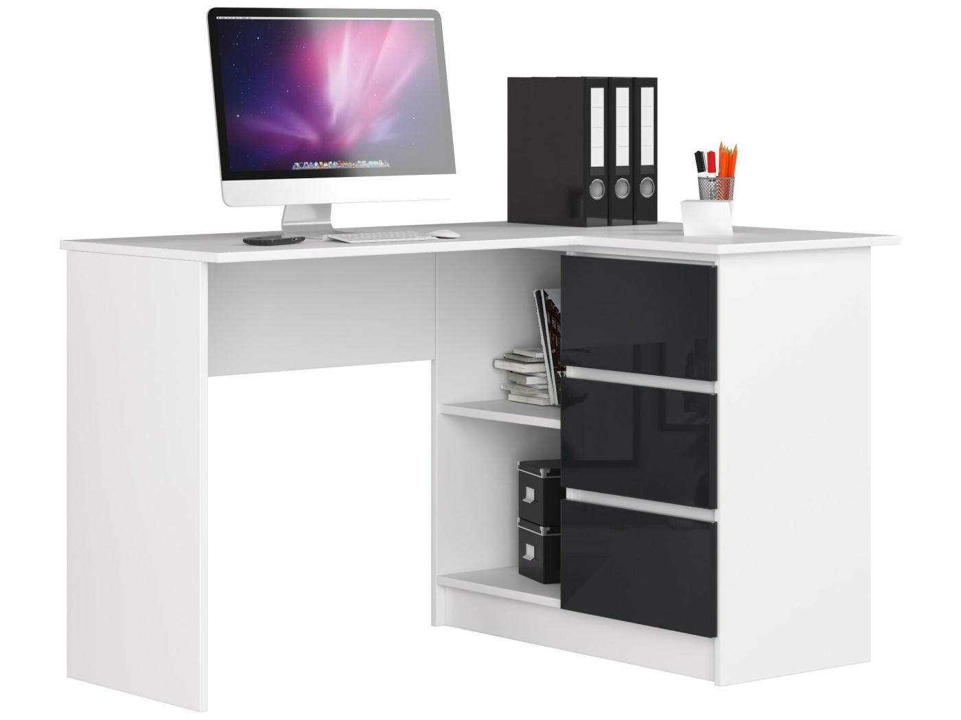 Bureau AKORD d angle droit B16 Blanc 124 cm 3 tiroirs façade Graphite