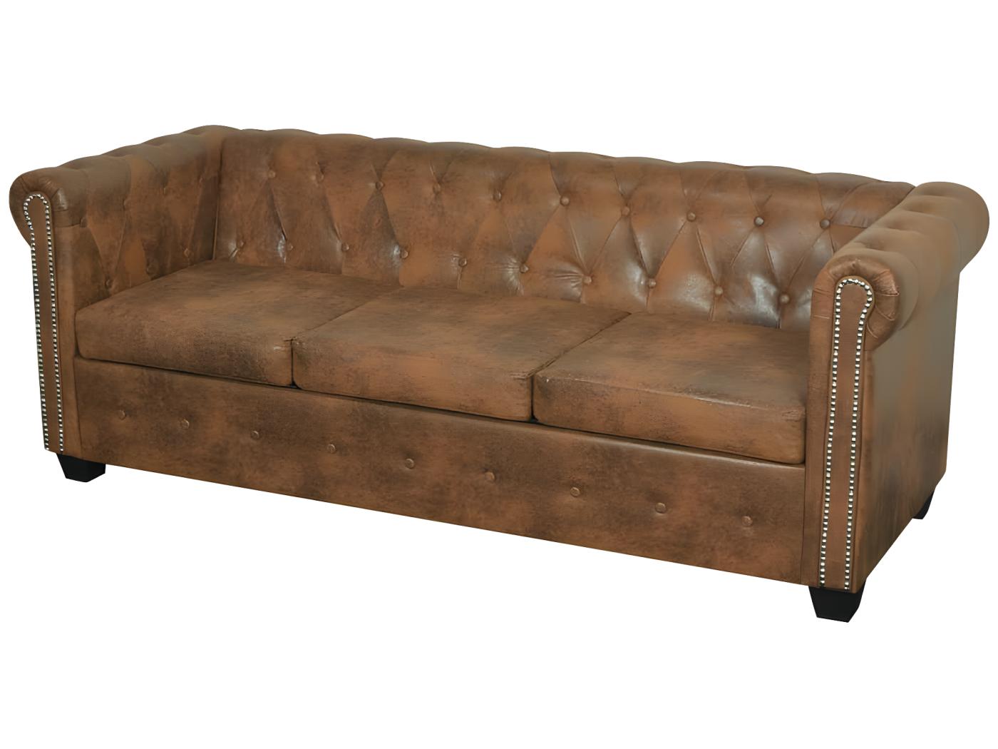 Sitzer Chesterfield Sofa Aus Braunem Kunstleder