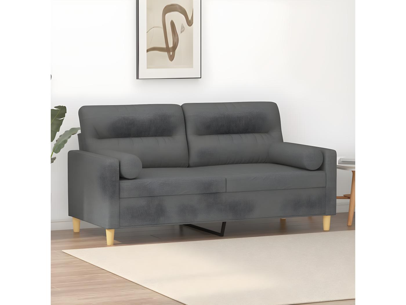 Canapé 2 places avec oreillers gris foncé 140 cm tissu