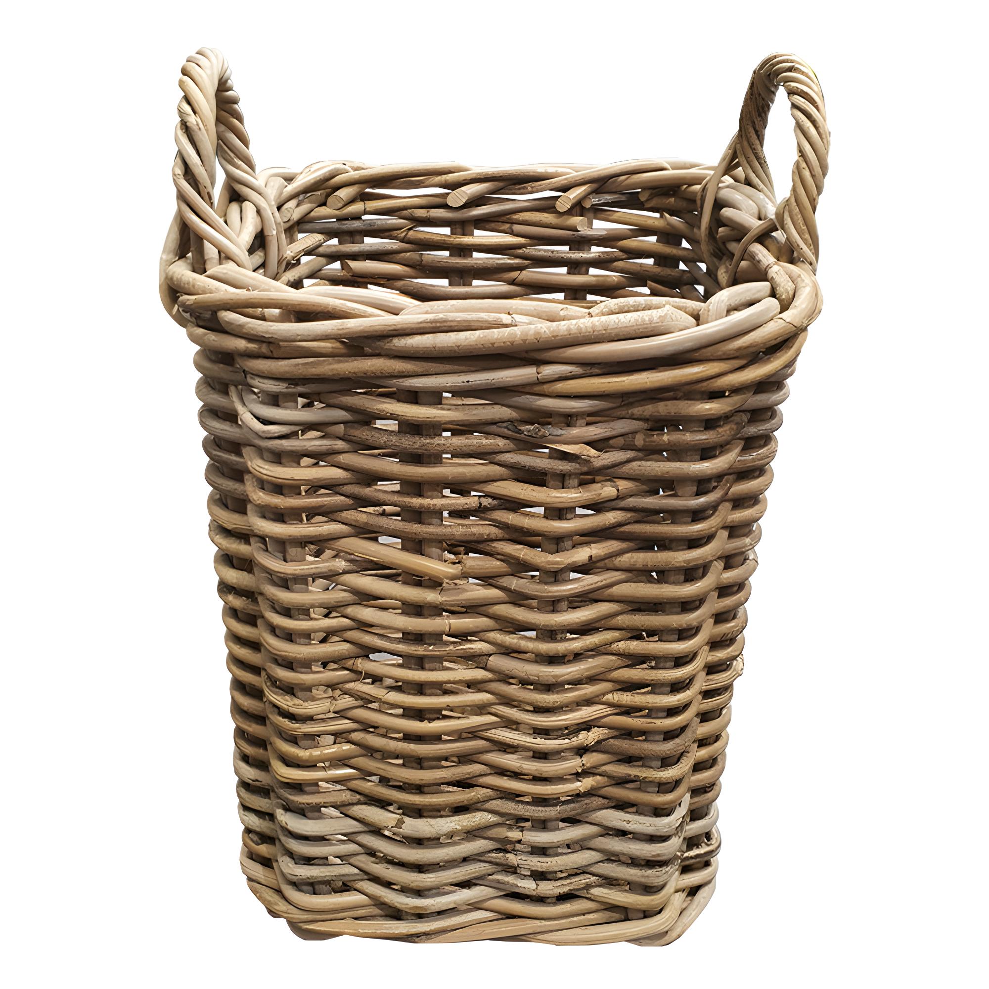 Panier carré en kubu naturel tressé H 41 cm avec anses PLATANO