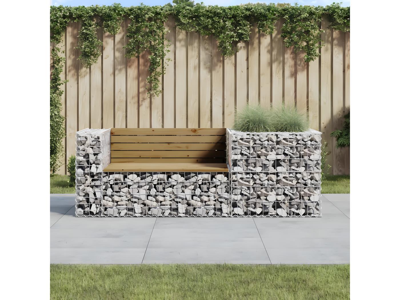 Banc de jardin avec panier en gabion bois de pin imprégné