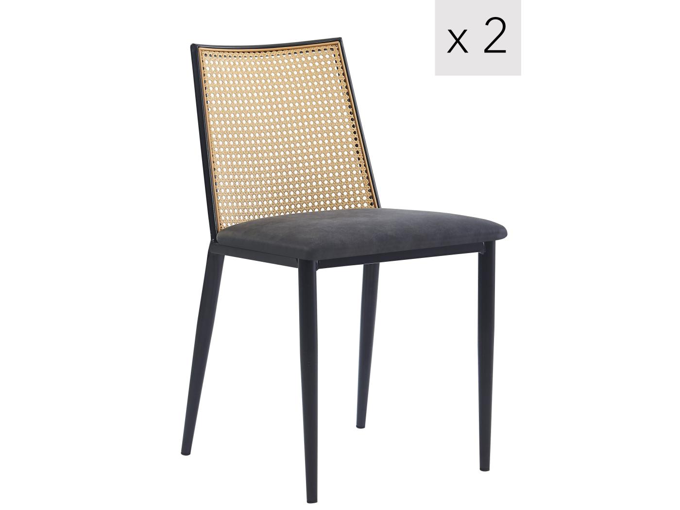 Lot De Chaises En M Tal Et Cannage Avec Assise En Simili Noir