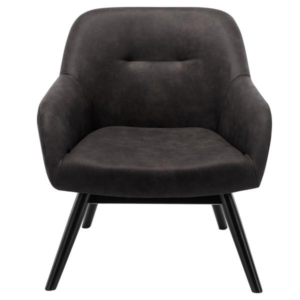 MALMO Fauteuil vintage marron foncé pieds bois noir