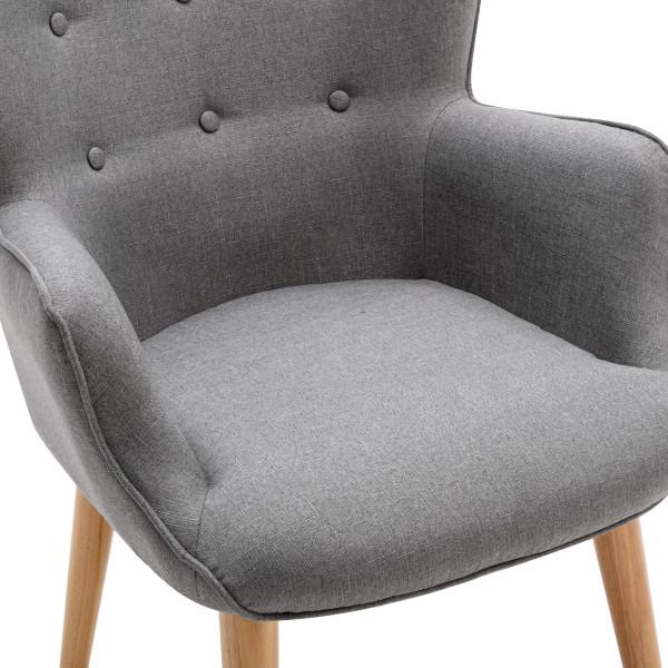 Scand Fauteuil Scandinave Tissu Gris Pieds Bois X