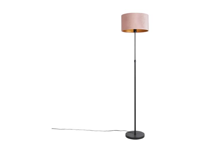 Lampadaire Noir Avec Abat Jour Velours Rose Avec Or 35 Cm Parte