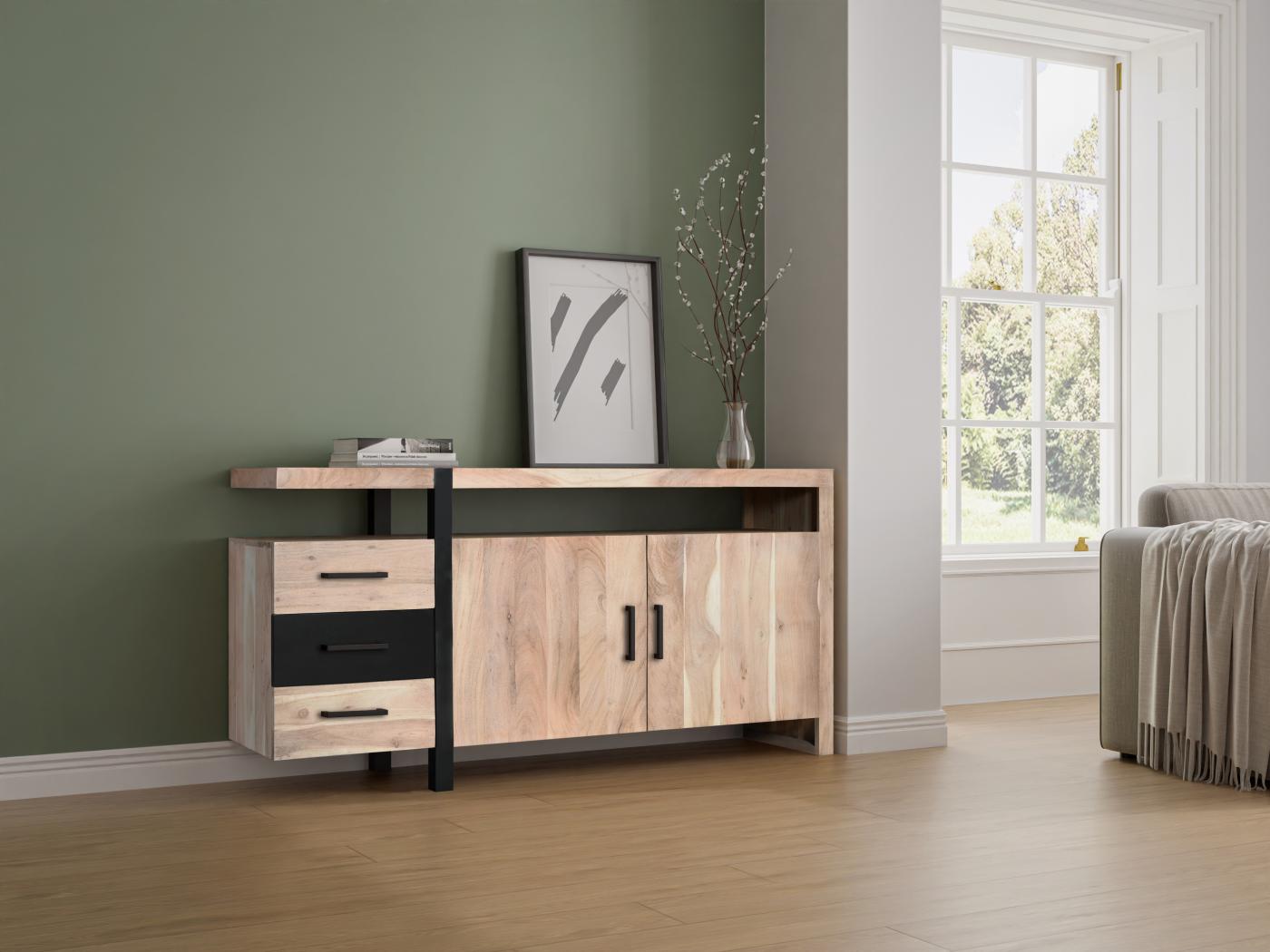 Buffet Portes Et Tiroirs En Bois D Acacia Et M Tal Naturel Clair