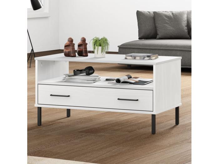 Table basse avec pieds en métal Blanc 85x50x45 cm Bois OSLO