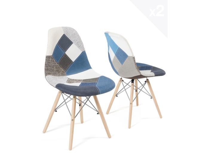 KAYELLES Lot De 2 Chaises Patchwork Tissu NADIR Bleu