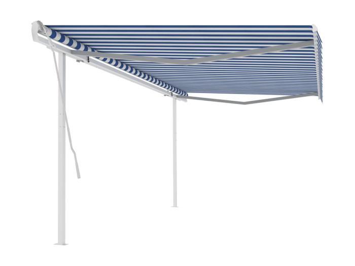 Toldo manual retráctil con postes azul y blanco 5x3 5 m ES88375