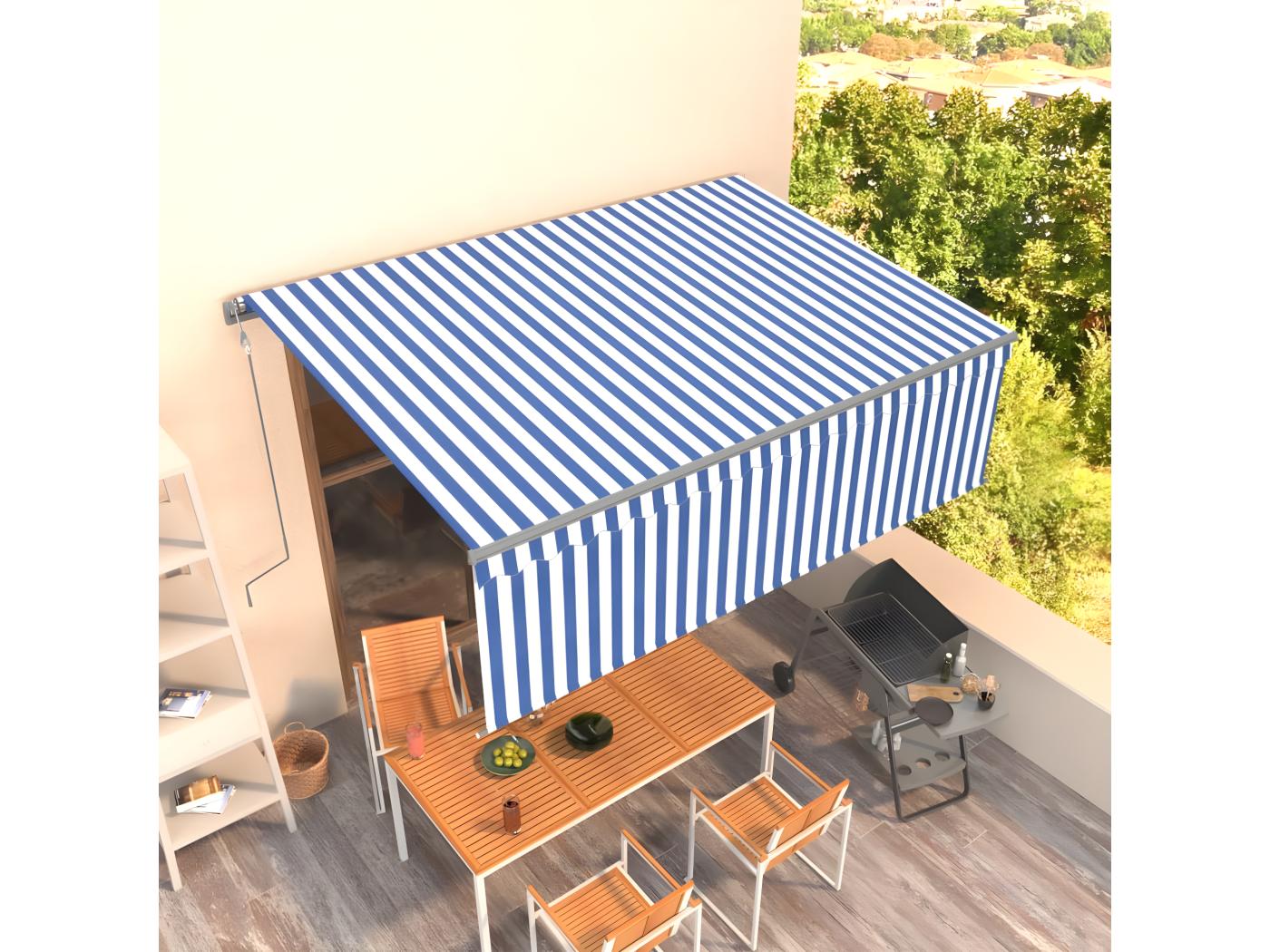 Toldo Autom Tico Retr Ctil Con Persiana Azul Y Blanco X M Es