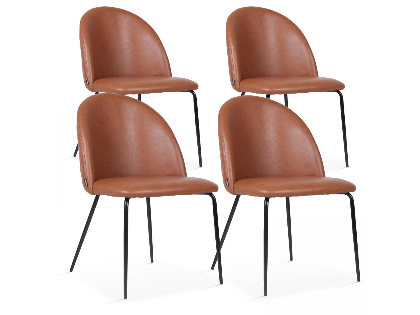 Lot de 4 chaises en textile enduit marron foncé