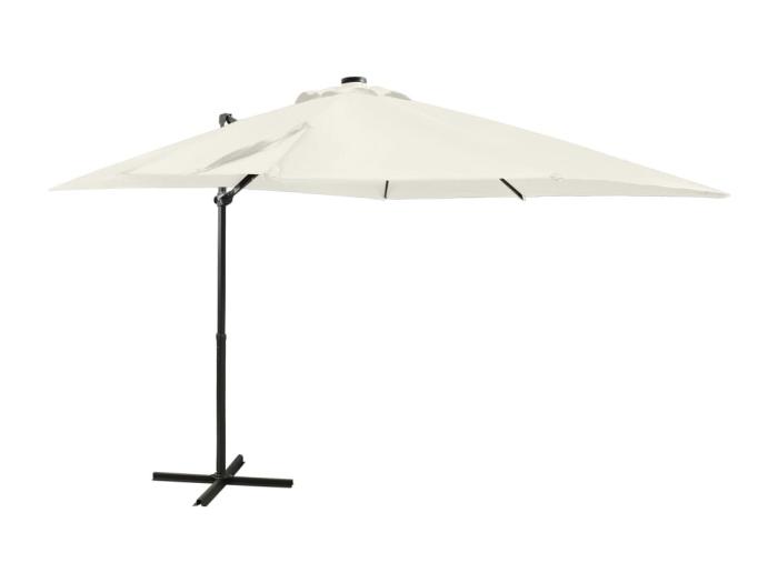 Parasol déporté avec mât et lumières LED Sable 250 cm FR70153