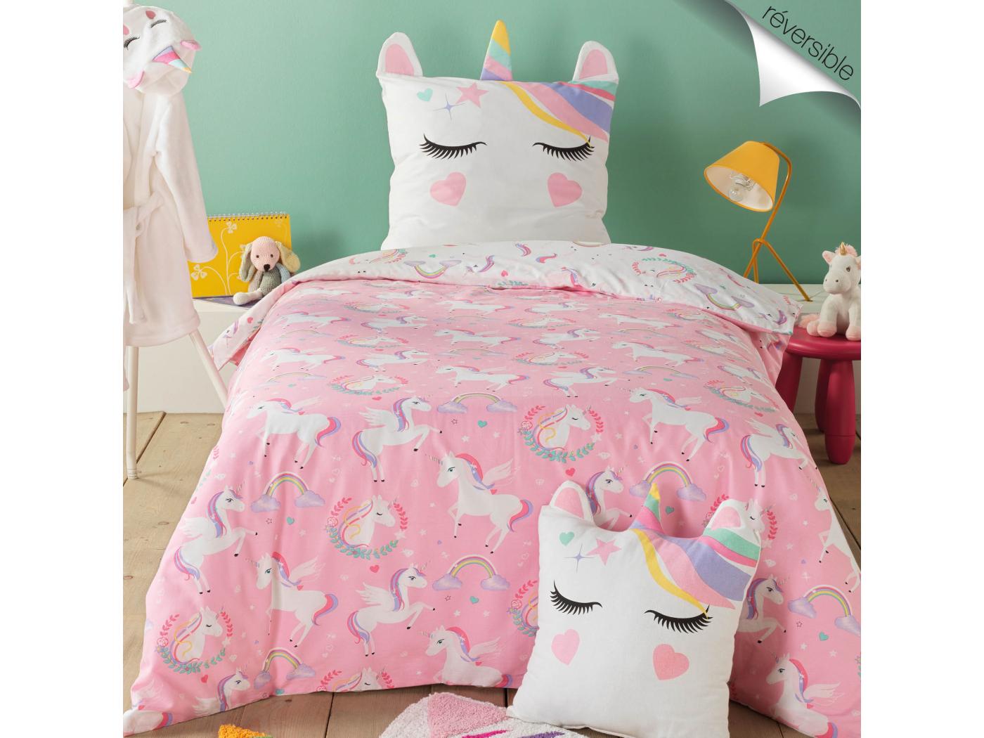 Parure Housse De Couette Licorne Arc En Ciel