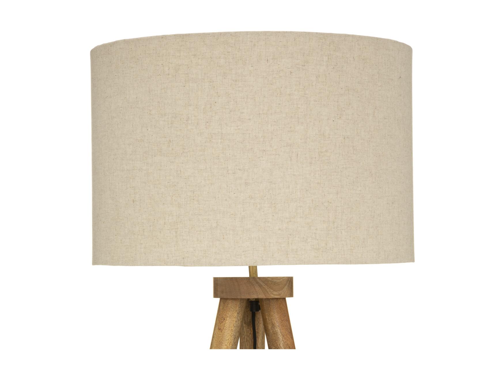 Lampadaire Trépied en Bois de Manguier et Abat jour Beige lin H 150 cm