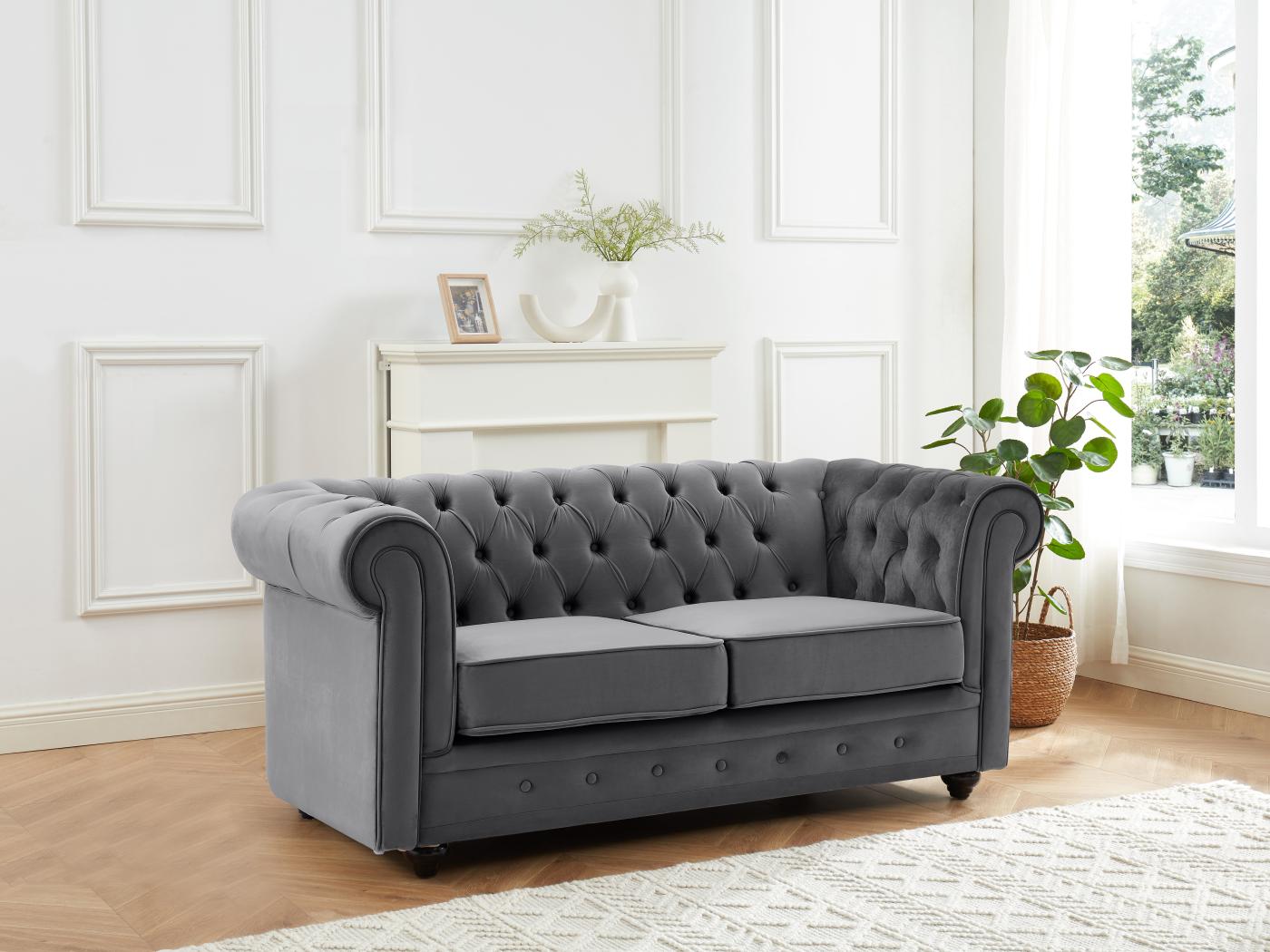 Canap Places En Velours Anthracite Chesterfield